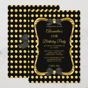 Convite Festa de Aniversário Elegante Dourado Preto Ponto