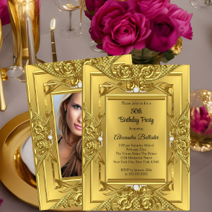 Convite Festa de Aniversário Elegante Elite Diamond Gold F