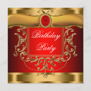 Convite Festa de Aniversário Elegante em Vermelho e Dourad