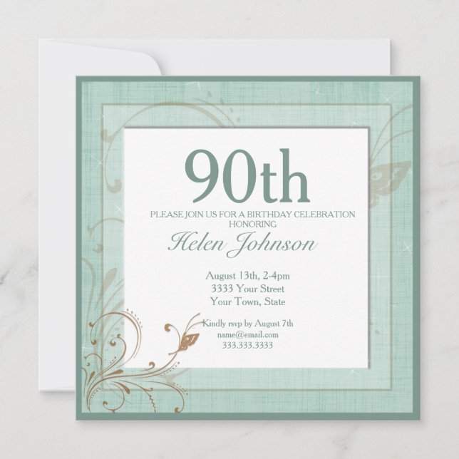 Convite Festa de aniversário Elegante Floral de Teal Vinta (Frente)