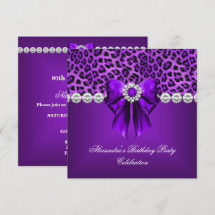 Convite Festa de Aniversário Elegante Leopardo Arco Roxo D