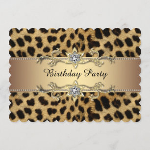 Convite Festa de Aniversário Elegante Leopardo Dourado