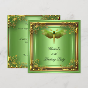 Convite Festa de Aniversário Elegante Libélula Dourada Eli