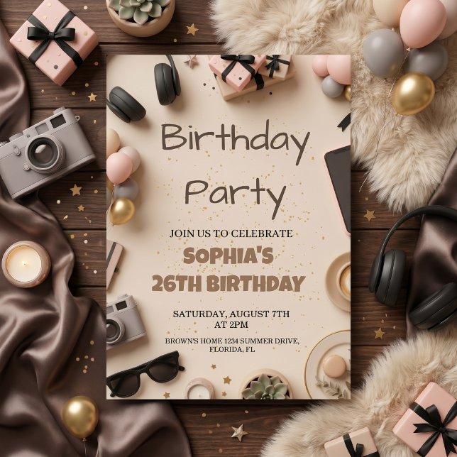 Convite Festa de Aniversário Elegante para Adultos (Criador carregado)