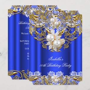 Convite Festa de Aniversário Elegante Pérola Dourada Azul