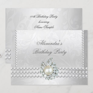 Convite Festa de Aniversário Elegante Pérolas Diamantes Pr