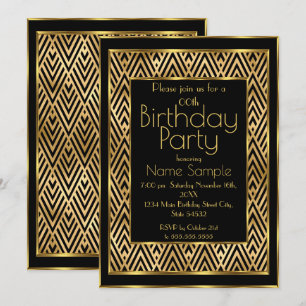 Convite Festa de Aniversário Elegante Preto Dourado Art Dé