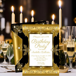Convite Festa de Aniversário Elegante Preto Dourado Elite 