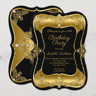 Convite Festa de Aniversário Elegante Preto Dourado Elite 