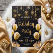 Festa de Aniversário Elegante Preto e Dourado