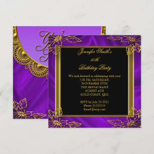 Convite Festa de Aniversário Elegante Preto Roxo Dourado
