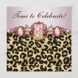 Convite Festa de Aniversário Elegante Rosa Dourado Leopard
