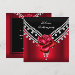 Convite Festa de Aniversário Elegante Rosa Vermelha Preta 