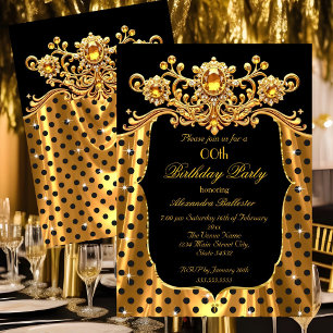 Convite Festa de Aniversário Elegante Seda Dourado Preto B