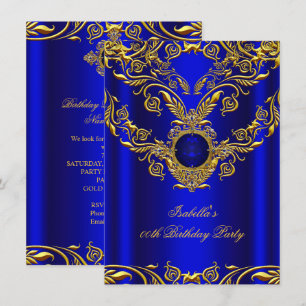 Convite Festa de Aniversário Elite Elegante Dourado Azul R
