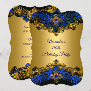 Convite Festa de Aniversário Elite Royal Azul Gema Dourado