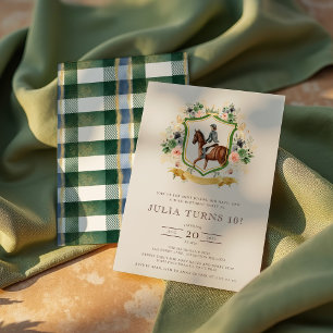 Convite Festa de aniversário Equestrian Elegant Floral Hor