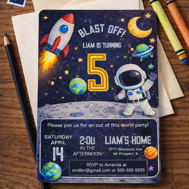 Convite Festa de Aniversário Espacial: Decolagem no Espaço (Criador carregado)