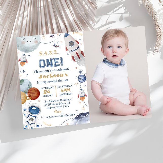 Convite Festa de aniversário Espacial Exterior 1 rua Perco (Criador carregado)