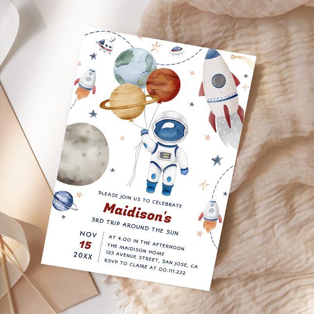 Convite Festa de aniversário Espacial Exterior 3ª Viagem E (Criador carregado)