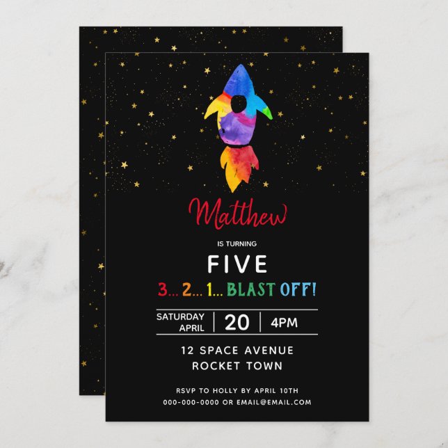 Convite Festa de aniversário Espacial Exterior do Navio Ar (Frente/Verso)