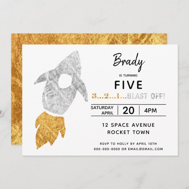 Convite Festa de aniversário Espacial Exterior do Navio de (Frente/Verso)