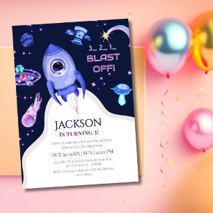 Convite Festa de Aniversário Espacial para Meninos Foguete