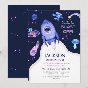 Convite Festa de Aniversário Espacial para Meninos Foguete