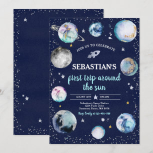 Convite Festa de aniversário Espacial Primeira Viagem Ao 