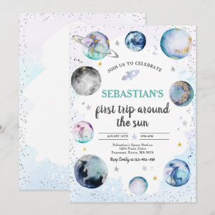 Convite Festa de aniversário Espacial Primeira Viagem Ao 