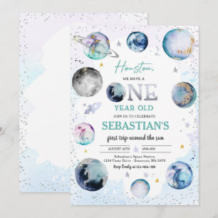 Convite Festa de aniversário Espacial Primeira Viagem Em 