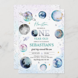 Convite Festa de aniversário Espacial Primeira Viagem Em T