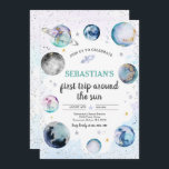 Convite Festa de aniversário Espacial Primeira Viagem Em T<br><div class="desc">Festa de aniversário espacial Primeira viagem em torno do convite Sun Todas as designs são © PIXEL PERFECTION PARTY LTD</div>