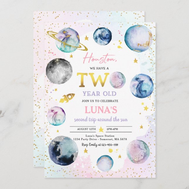 Convite Festa de aniversário Espacial Segunda Viagem Em To (Frente/Verso)