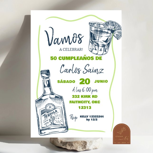 Convite Festa de aniversário Espanhola de Tequila Mexicana (Criador carregado)
