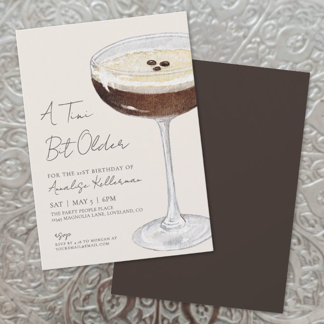Convite Festa de aniversário Espresso Martini Um Tini Bit  (A Tini Bit Older Espresso Martini Birthday Party Invitation)