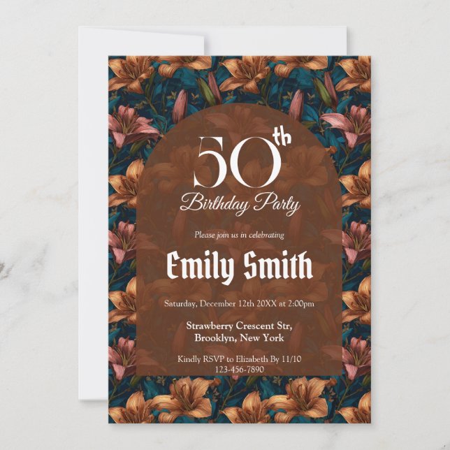 Convite Festa de Aniversário Estética Inspirada em Lírios  (Frente)