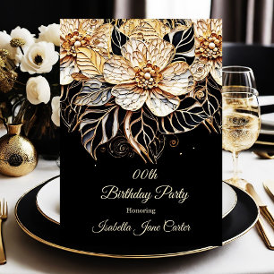 Convite Festa de Aniversário Exótica Floral bege dourado p