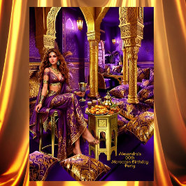 Convite Festa de Aniversário Exótico Roxo Dourado com Tema