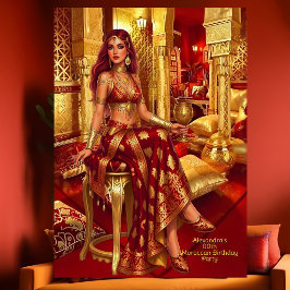 Convite Festa de Aniversário Exótico Vermelho Dourado com