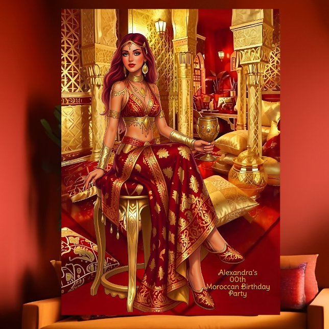 Convite Festa de Aniversário Exótico Vermelho Dourado com  (Criador carregado)