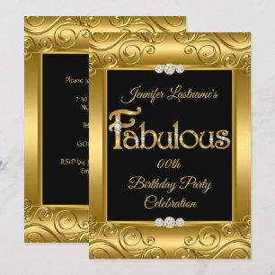 Convite Festa de Aniversário Fabulosa com Damasco Dourado