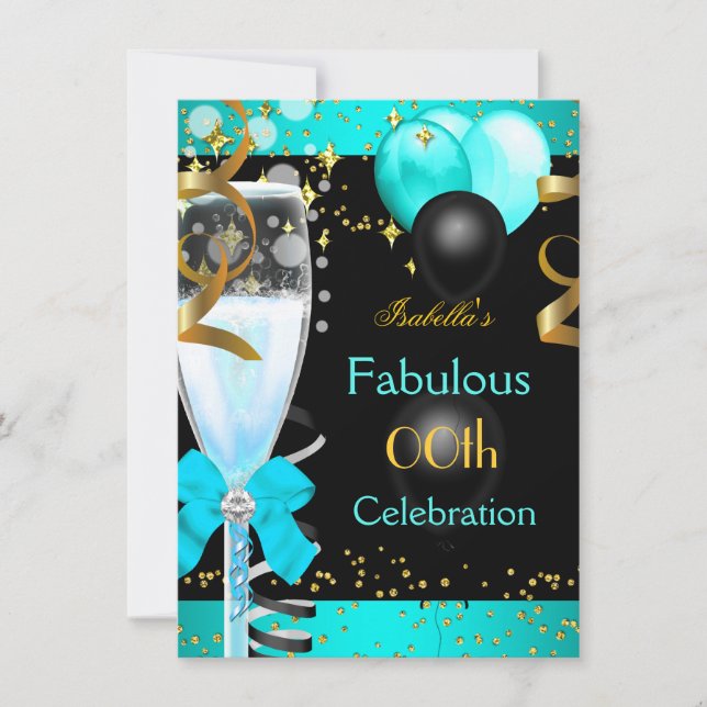 Convite Festa de Aniversário Fantástica em Azul Turquesa e (Frente)