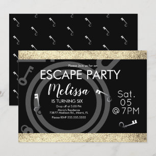 Convite Festa de Aniversário Faux Glitter Escape Room Pret