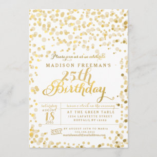 Convite Festa de aniversário Faux Gold Foil Confetti