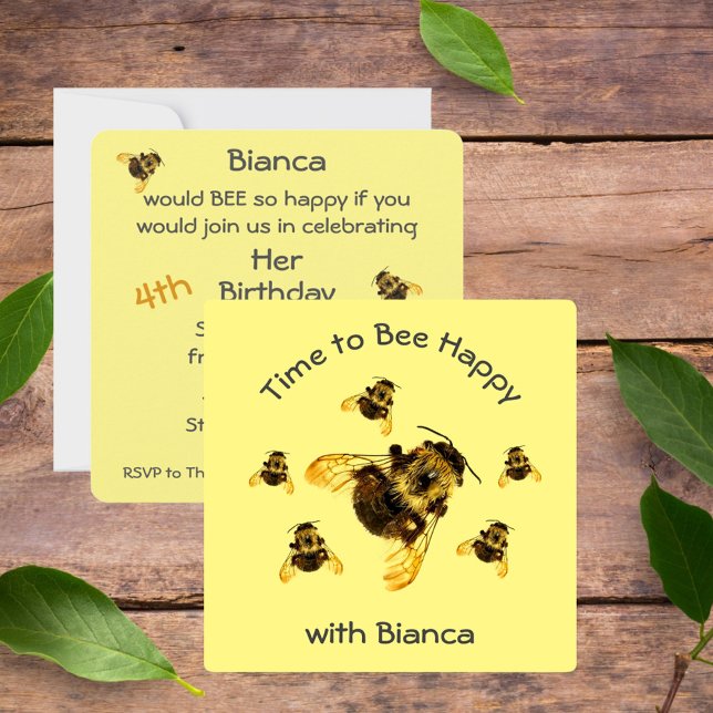 Convite Festa de Aniversário Feliz de Abelhas Amarelas (Criador carregado)