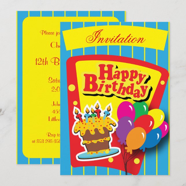 Convite Festa de aniversário feliz e divertida (Frente/Verso)
