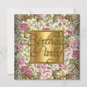 Convite Festa de Aniversário Feminina com Flores Rosa Anti