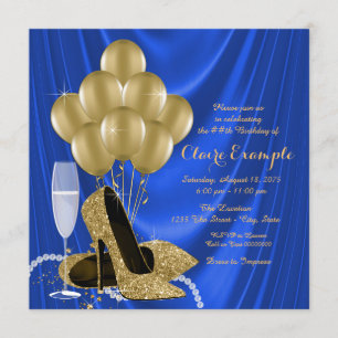Convite Festa de Aniversário Feminina em Cetim Azul Royal 