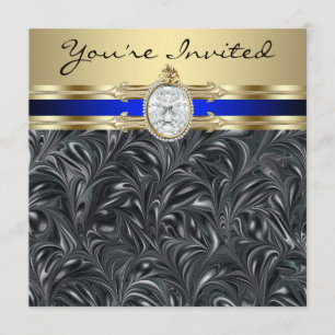 Convite Festa de Aniversário Feminina Preta Elegante com J